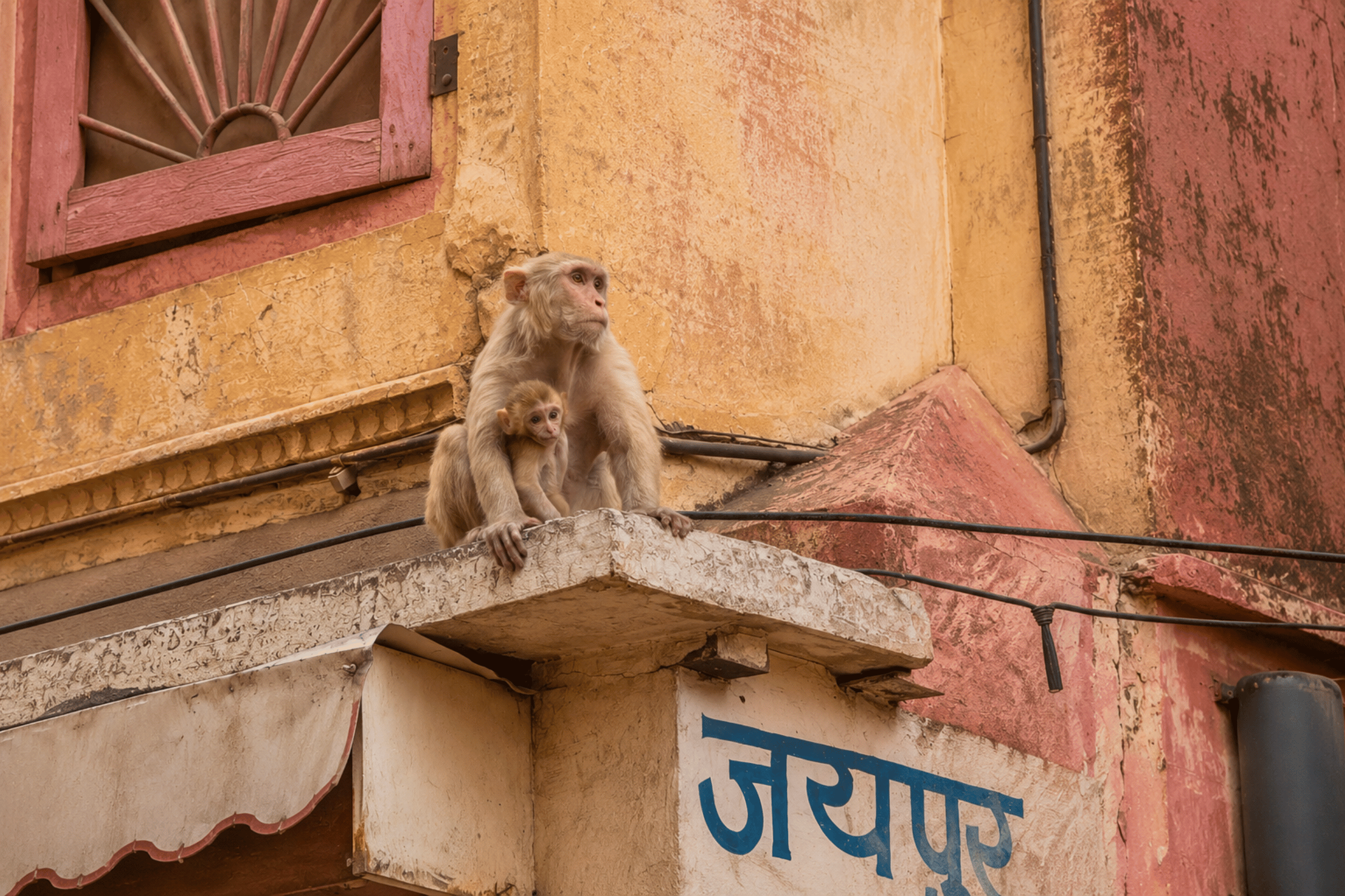 Rooftop macaques.