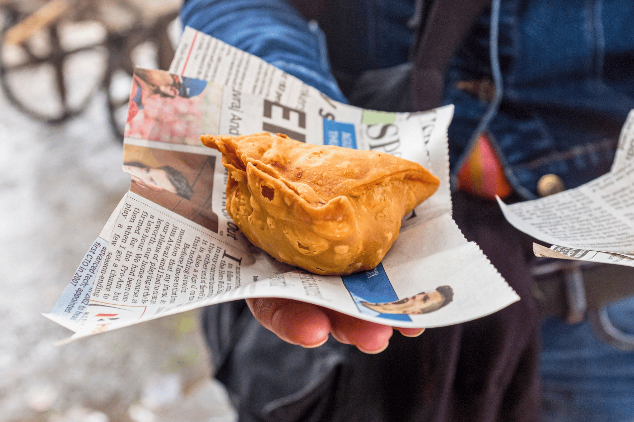Samosa hot from the fryer.