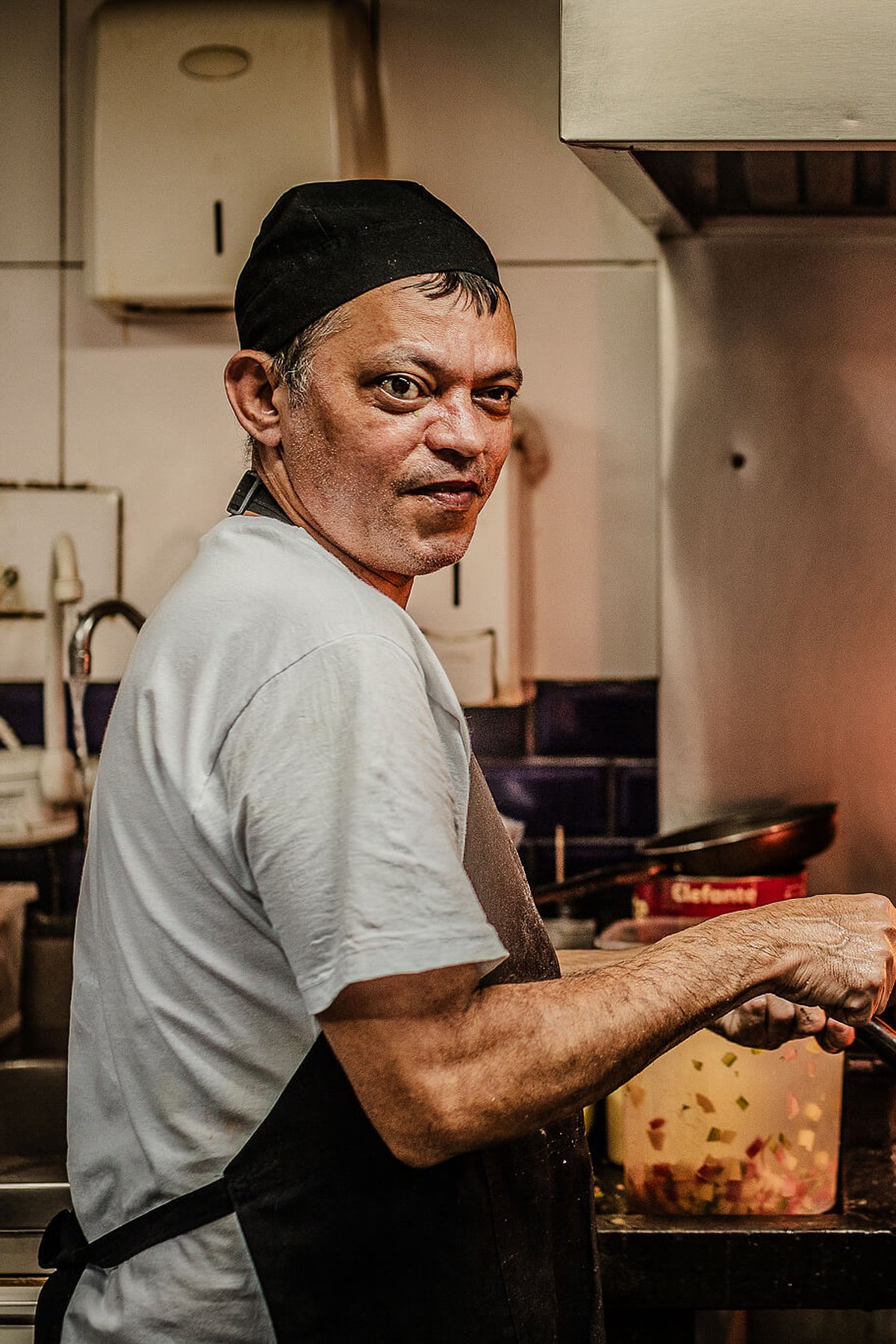 Cook at the counter.