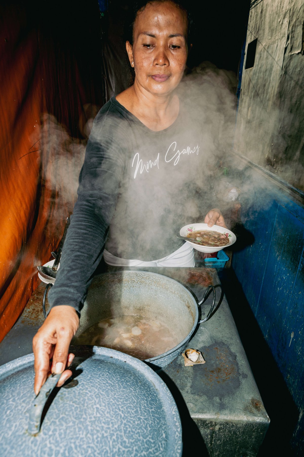 Steaming soto babet soup.
