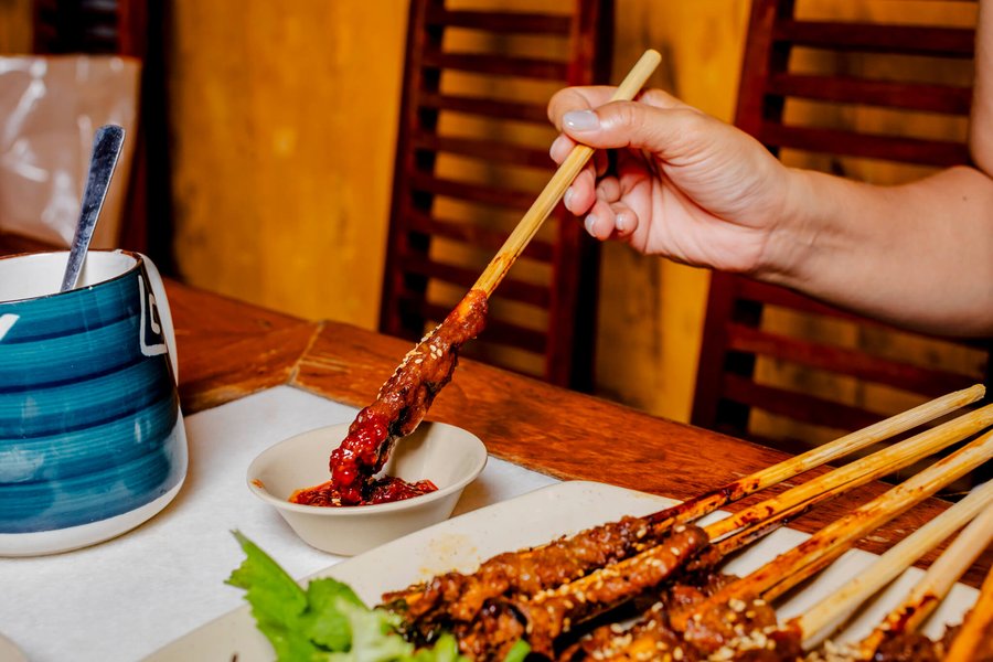 Skewer into chili.