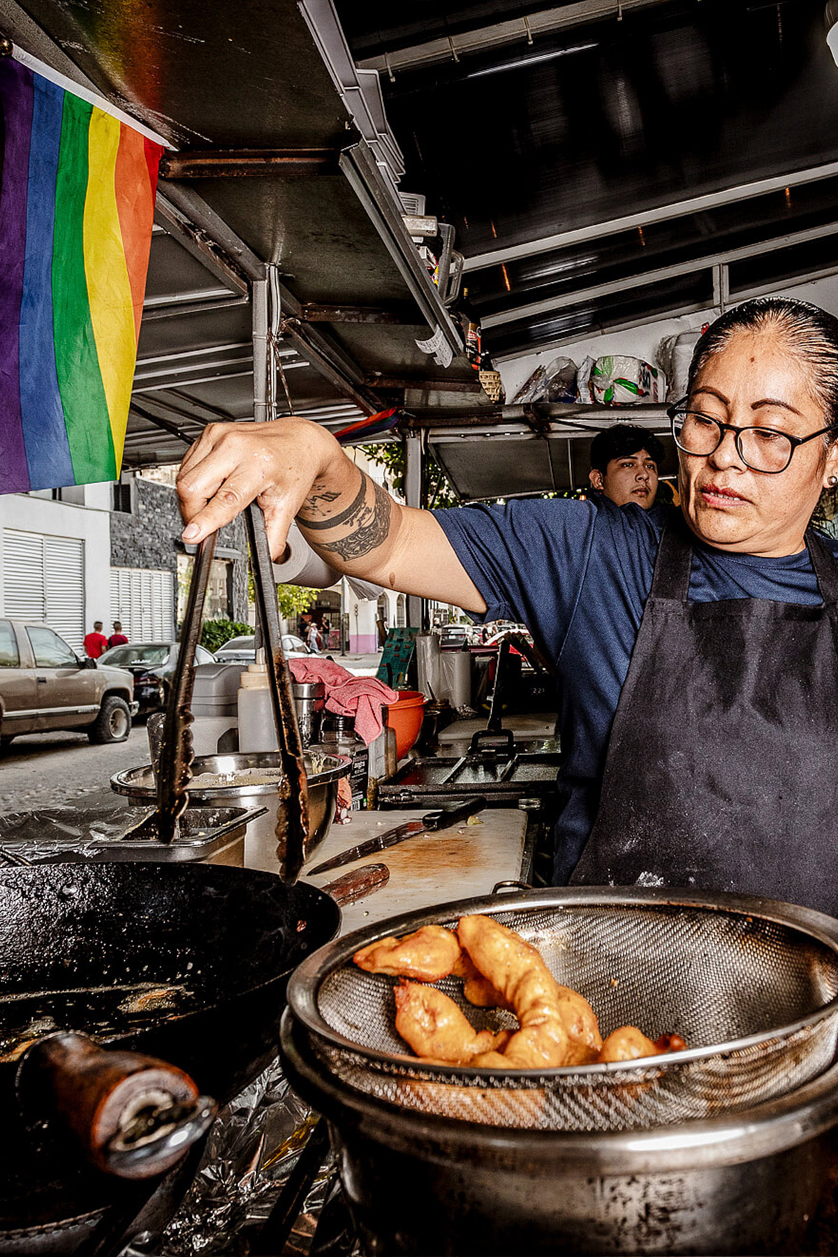 Fish in the fryer.