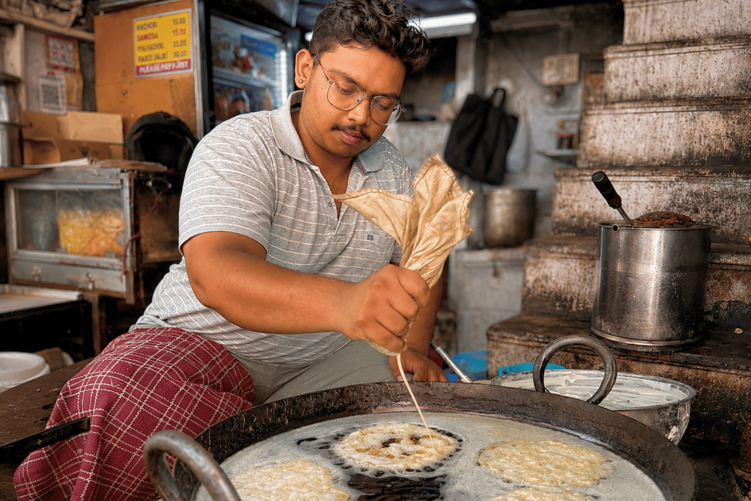Frying jalebis.