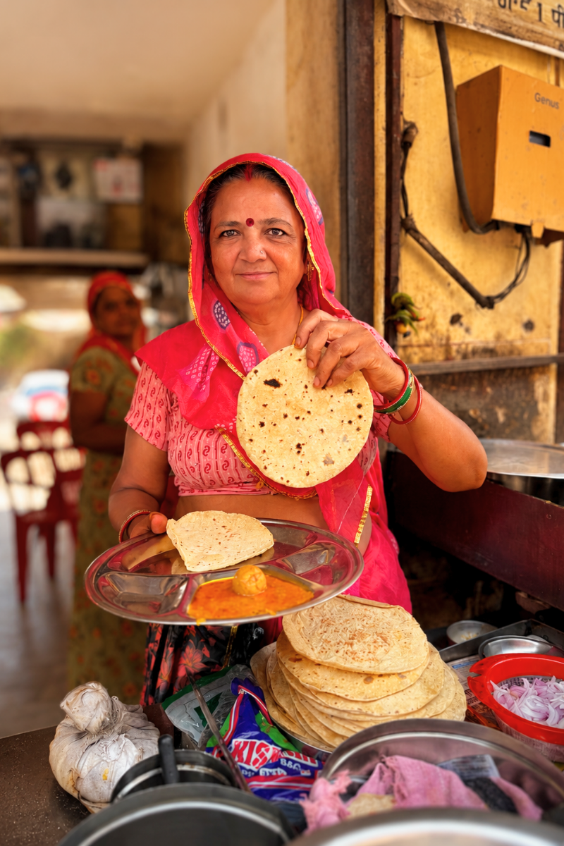 Toasting chapatis.