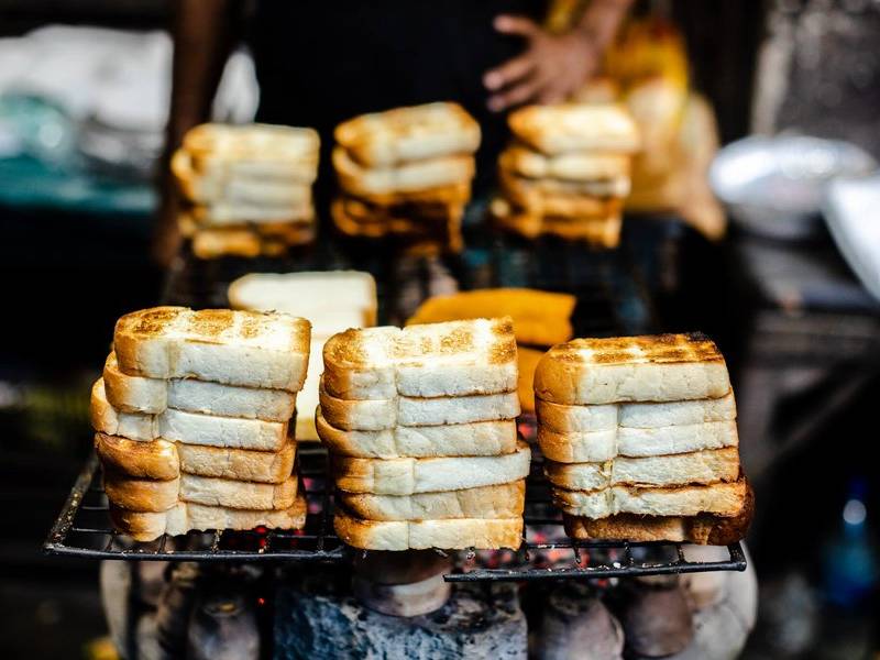 Toast on the grill.
