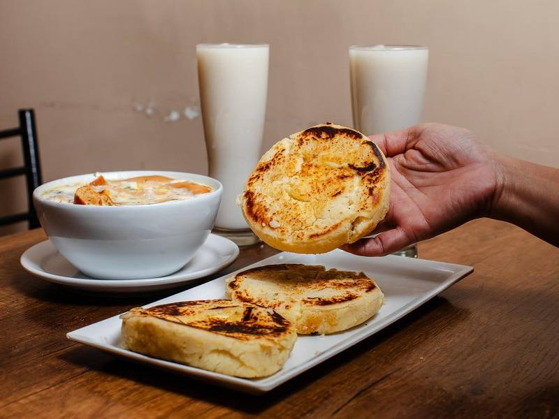 Changua with arepa boyacense.