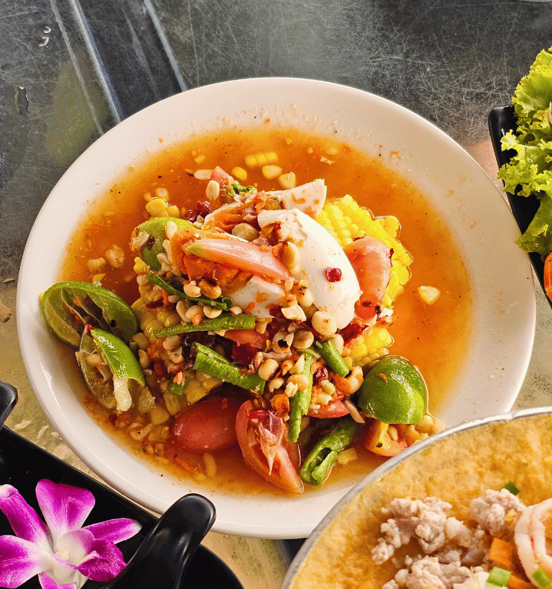Corn tam khao pod salad.