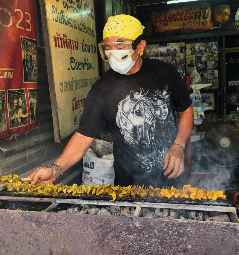 Smoky satay grilled over charcoal.