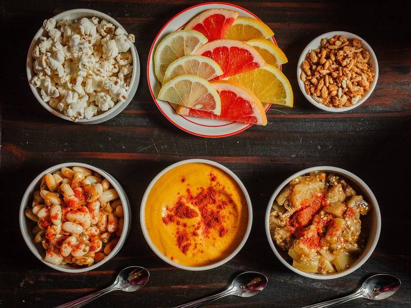 Popcorn & garbanzos.