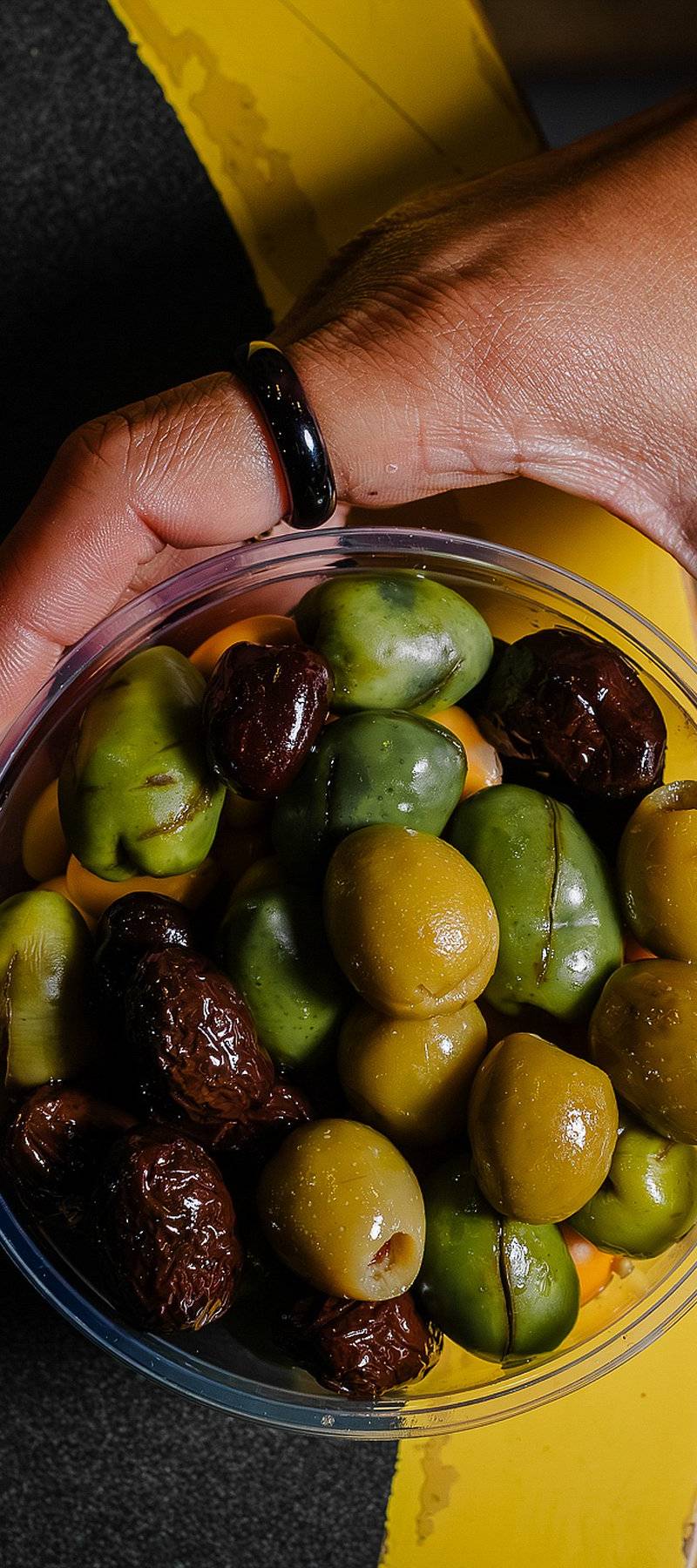 Cup of olives.
