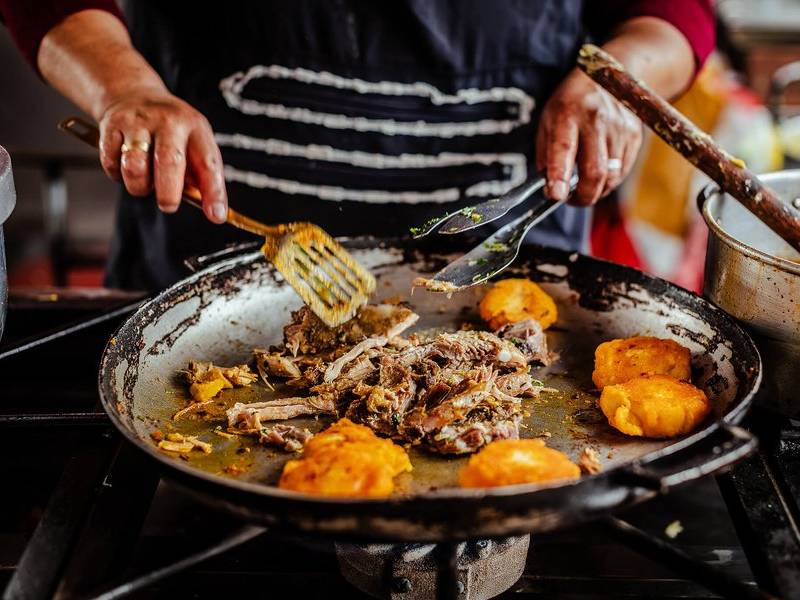 Roasted pork and Andean potatoes.