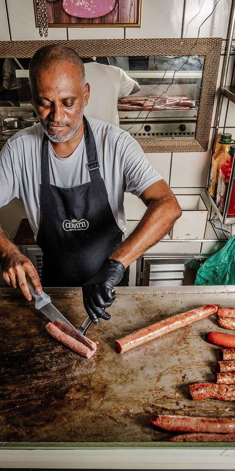 Brazilian sausage on the plancha.