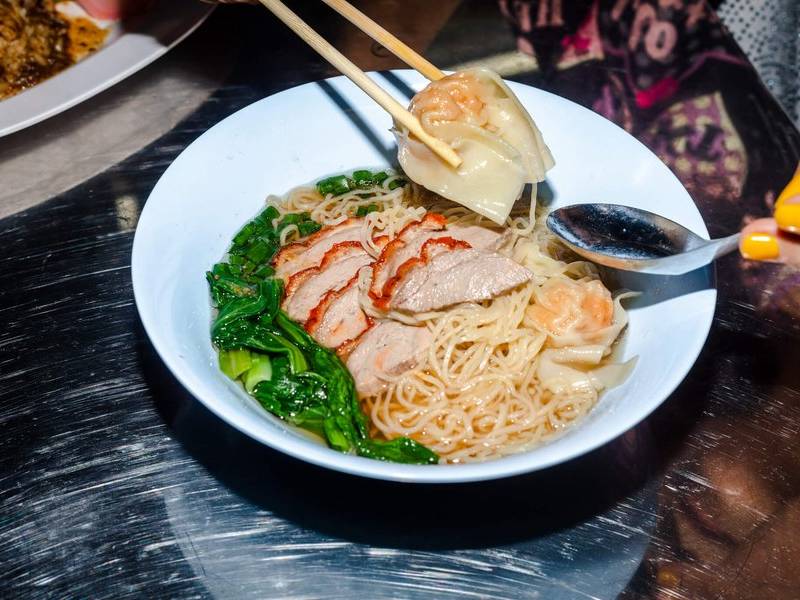 Duck ban mee with greens.