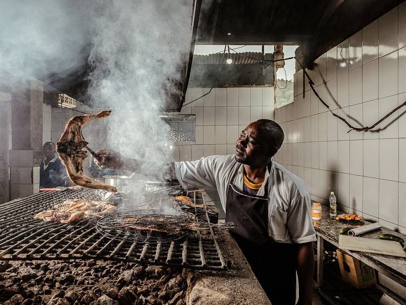 Smoky grill.