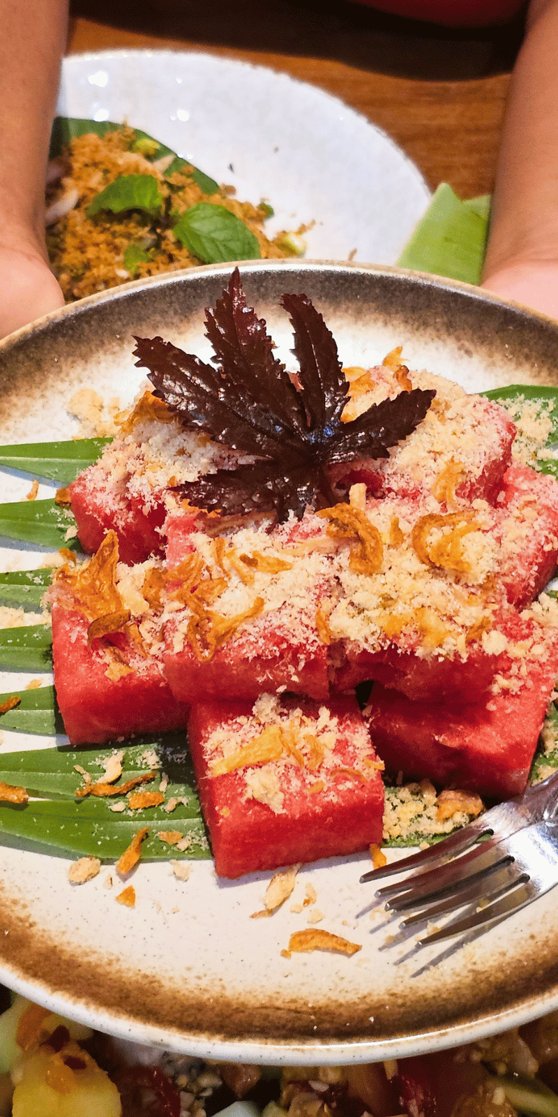 Watermelon and dried fish.