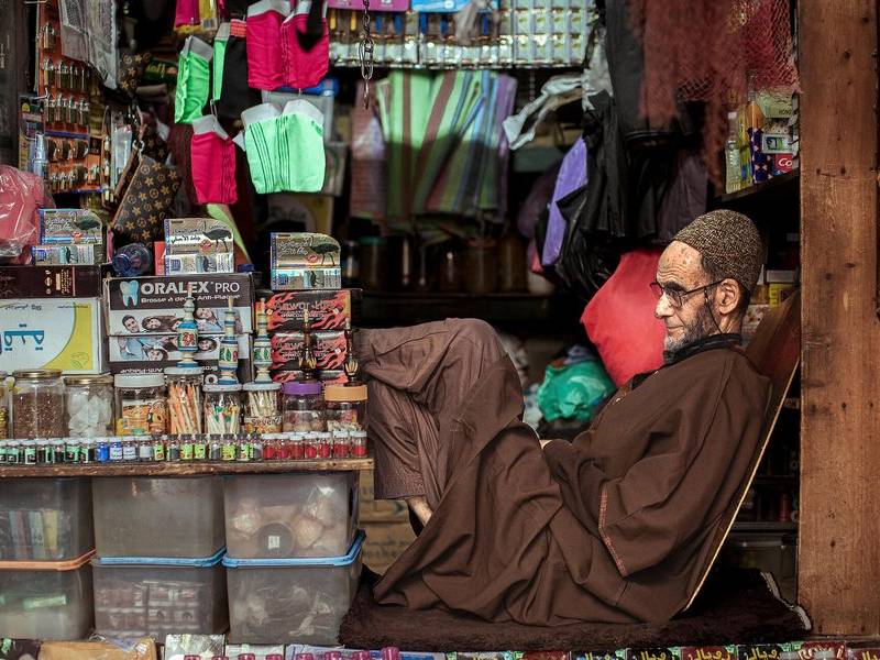 Shopkeeper at rest.