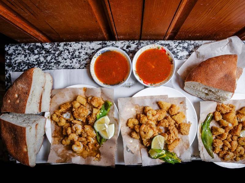 Fried seafood plates.