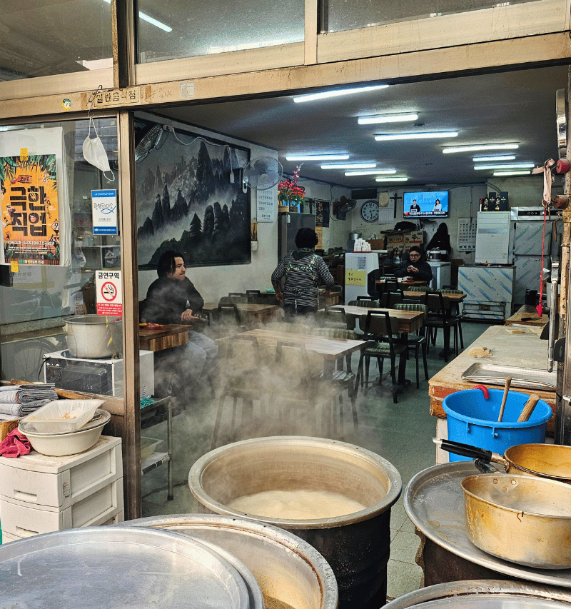 Steaming pots.