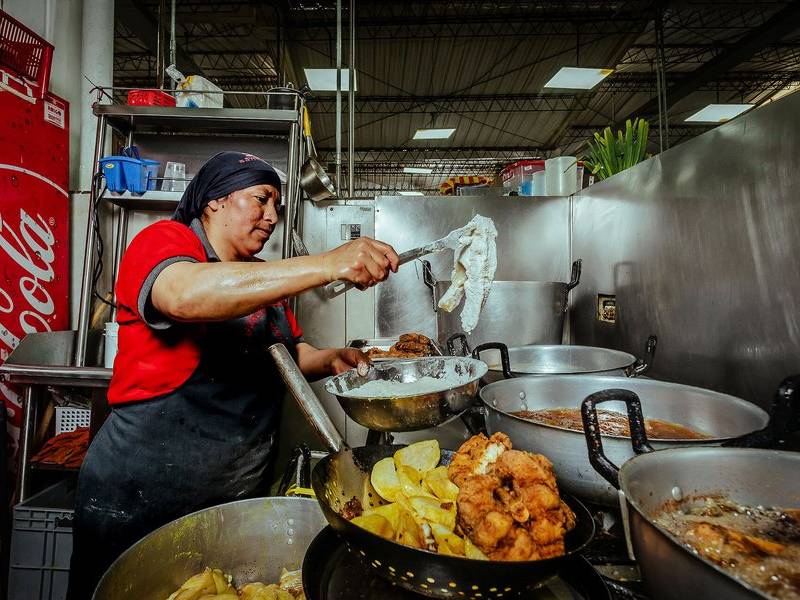 Frying at the market.