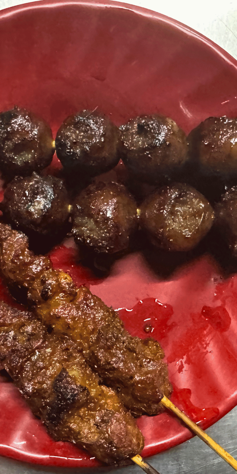 Beef skewers.