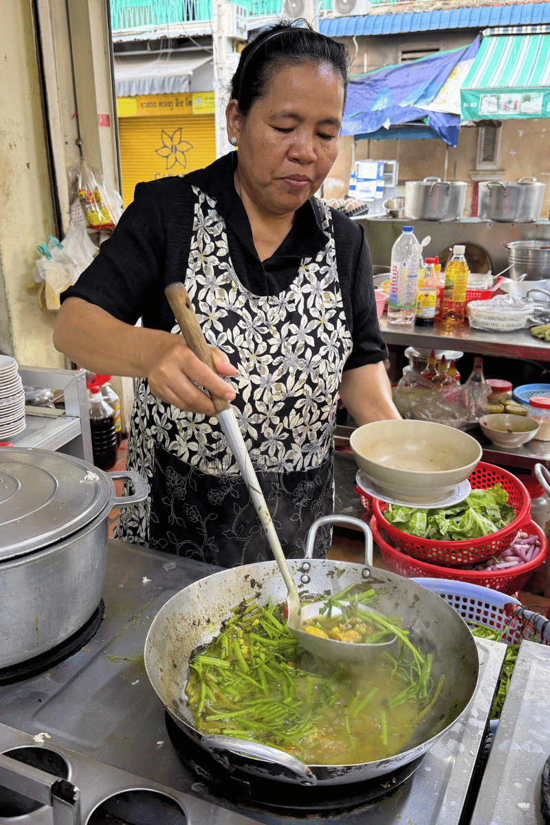 Cooking lunch.