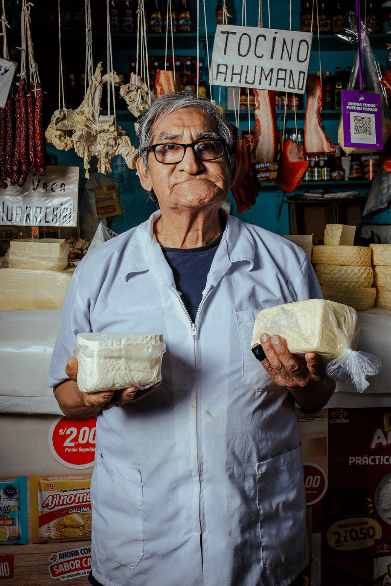Cheese market vendor.