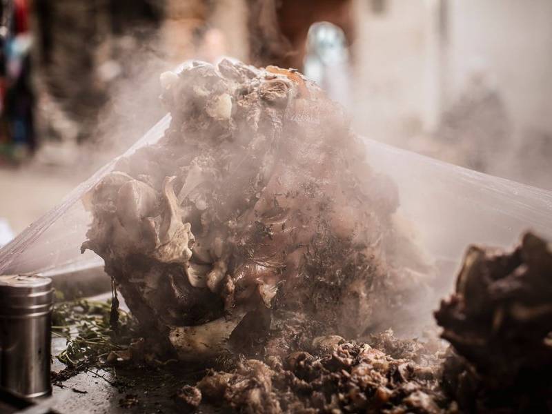 Steaming the mechoui.