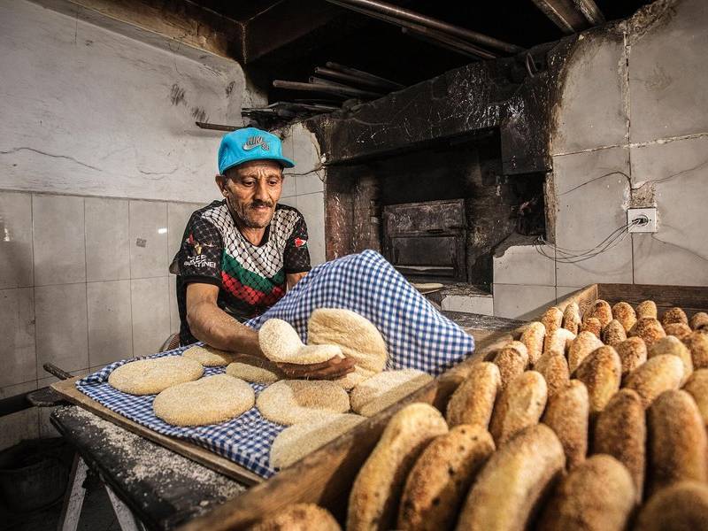 Fresh bread trays.