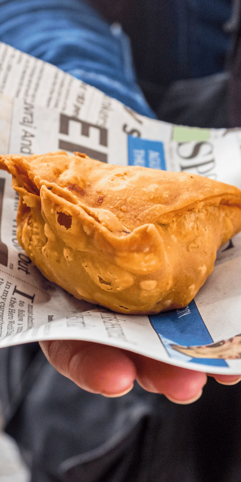 Samosa hot from the fryer.