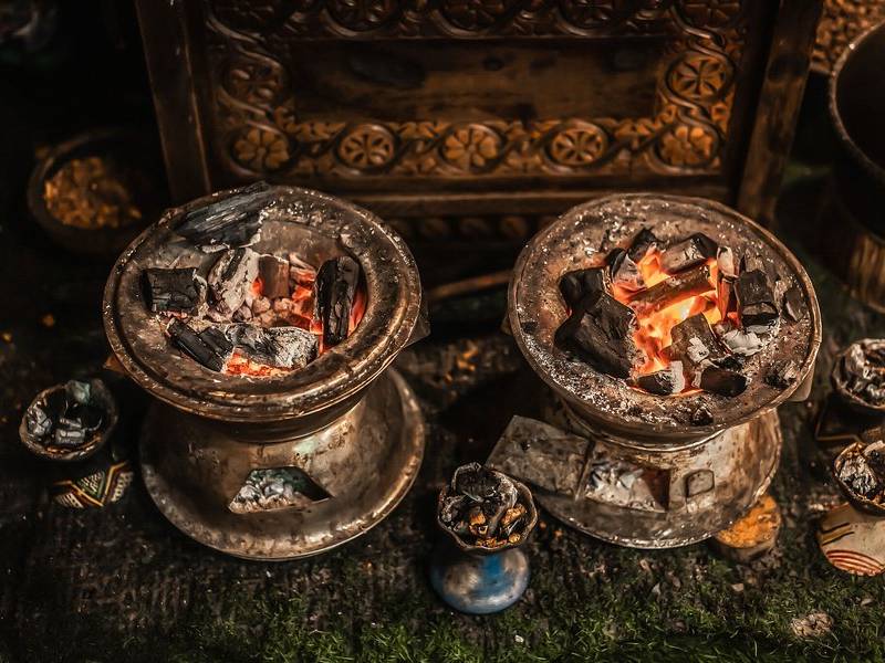 Hot coals.
