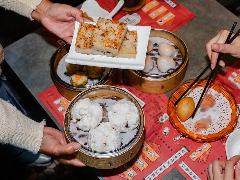 Sharing dim sum.