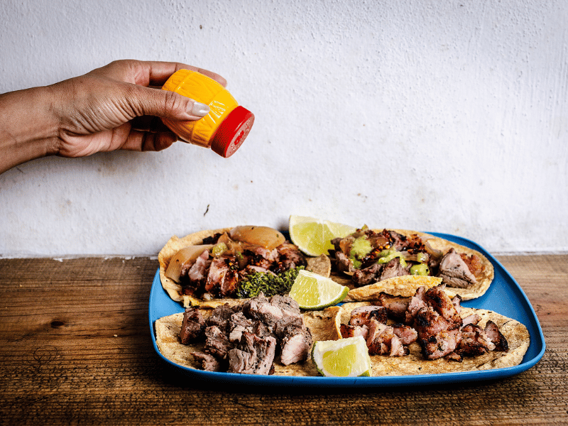 Steak tacos with lime.