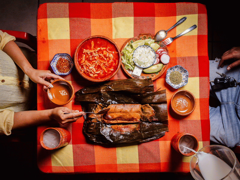 Pozole and Oaxacan tamales.