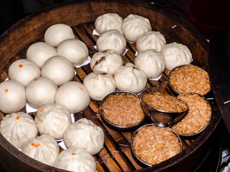 Steamed bao buns.