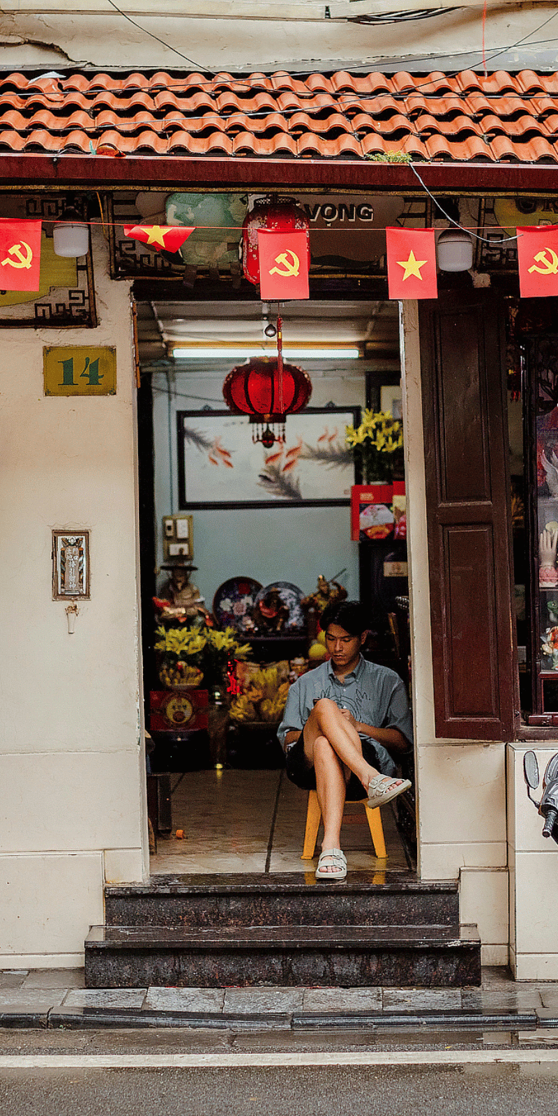 Lantern-lit shopfront.