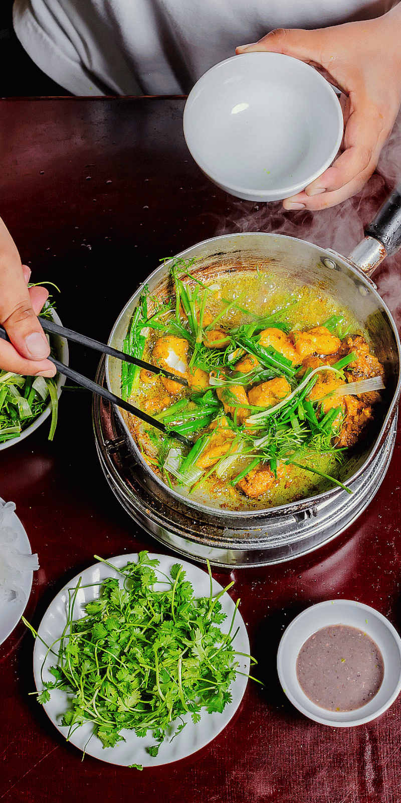 Hotpot with herbs.