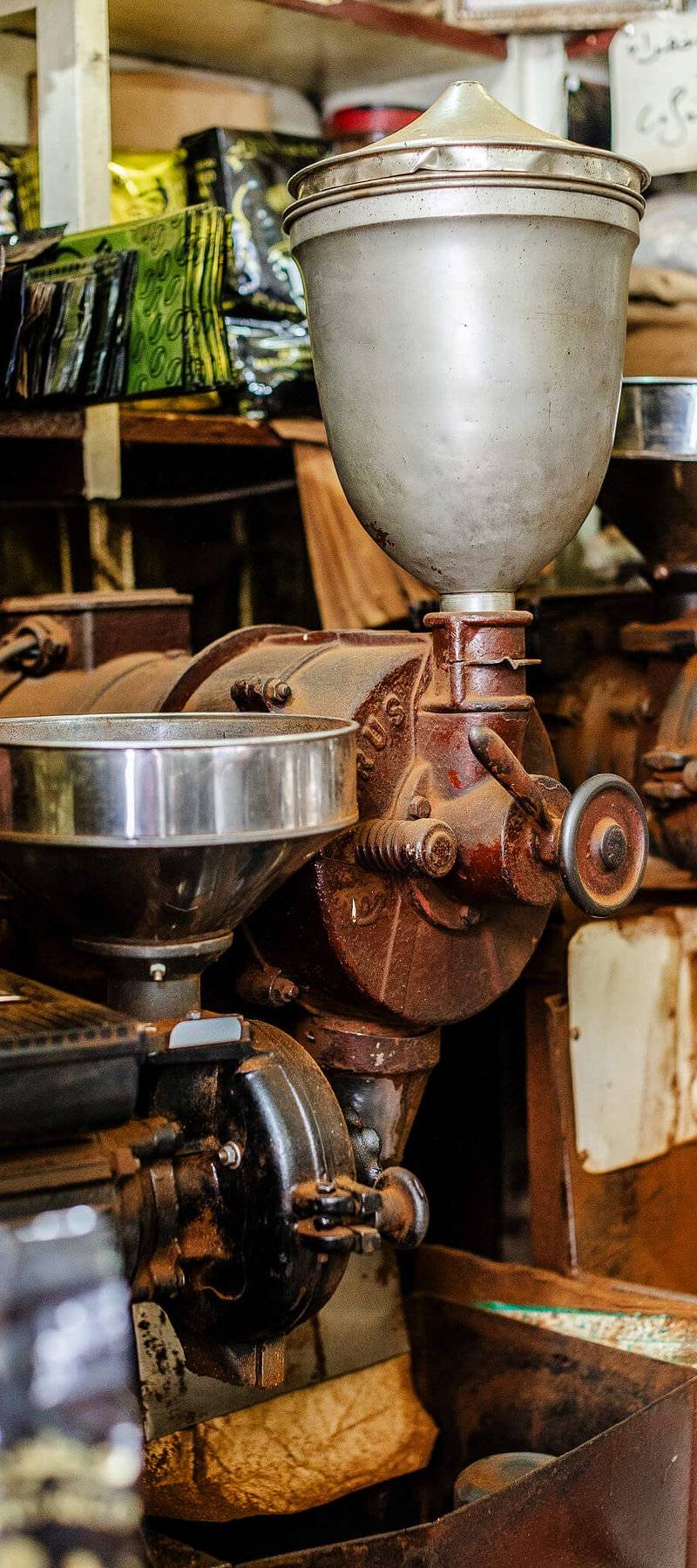 Vintage coffee grinders.
