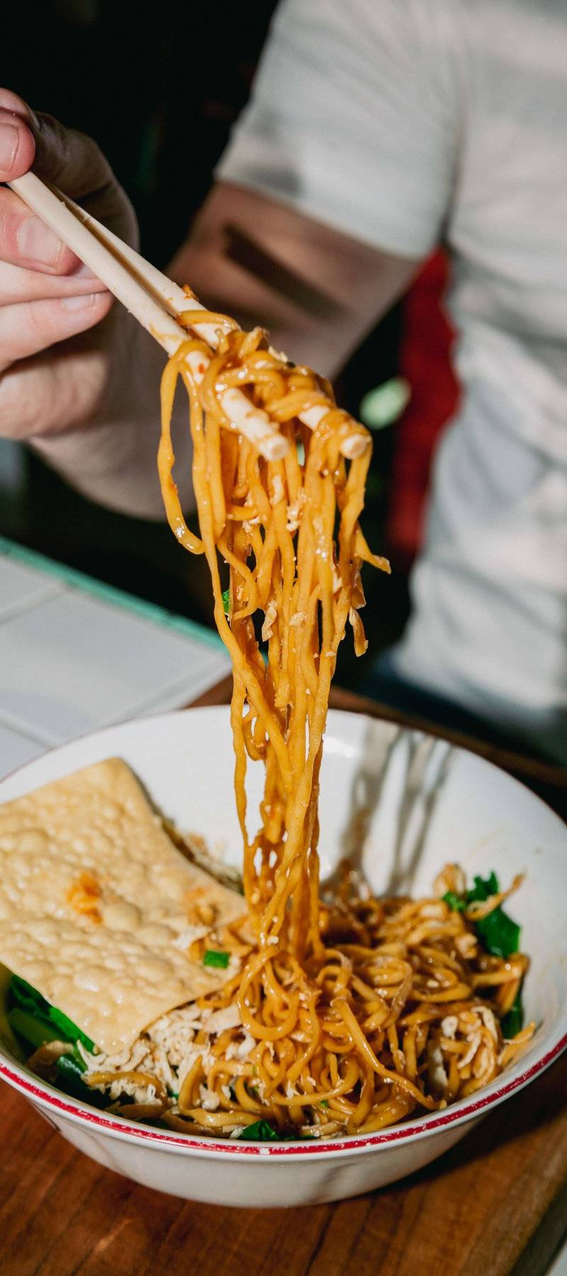 Mie yamien manis noodles.