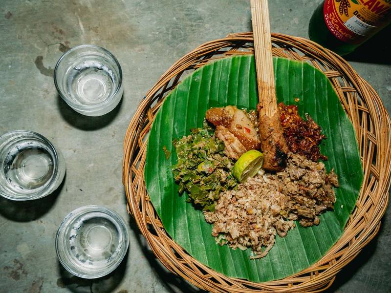 Sate lilit and pork lawar.
