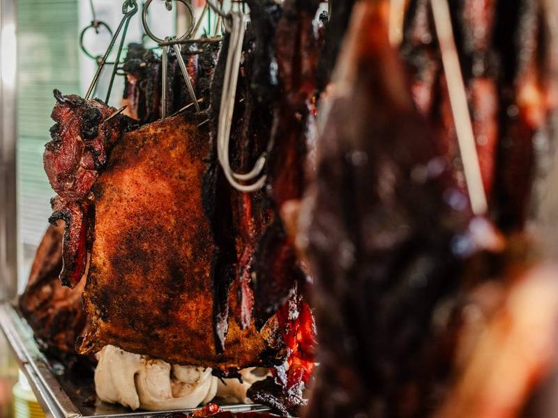 Hanging pork.