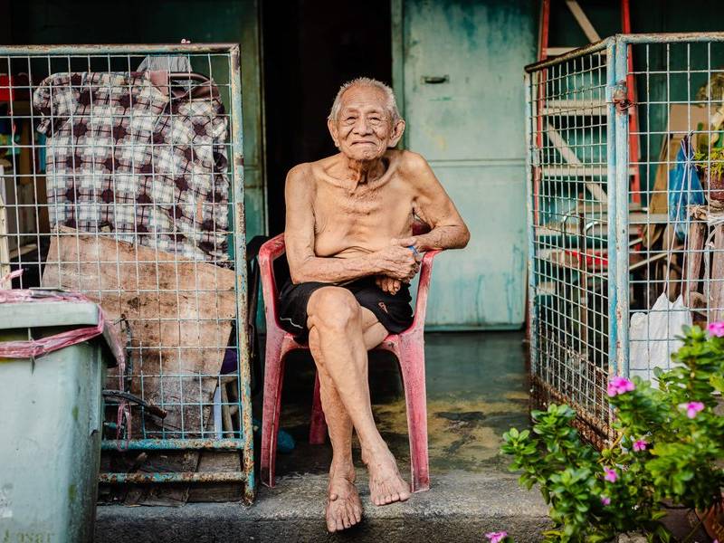 Uncle on his stoop.