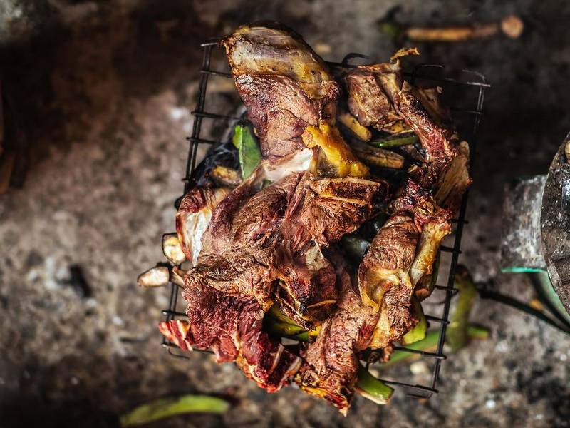 Roasted goat.