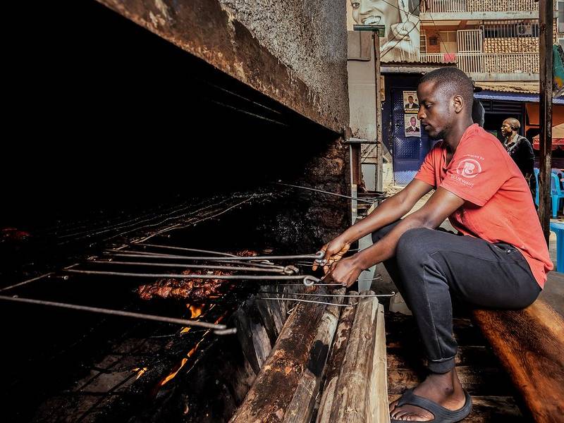 Tending the muchomo.