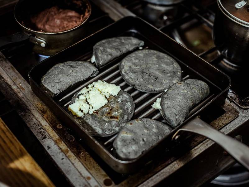 Blue-corn on grill.