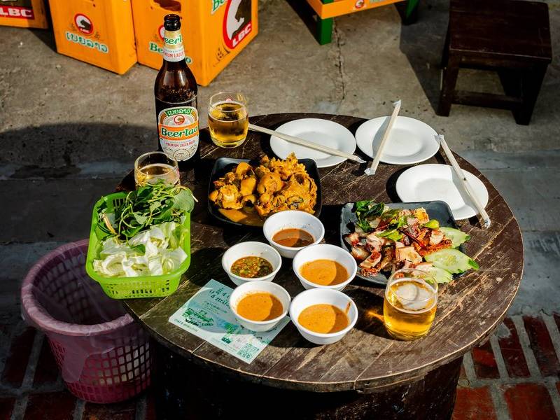 Beerlao & roasted beef.