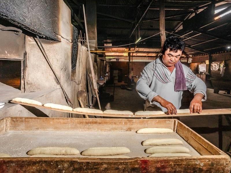Traditional baguette making.