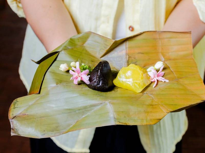 Sticky banana-leaf sweets.