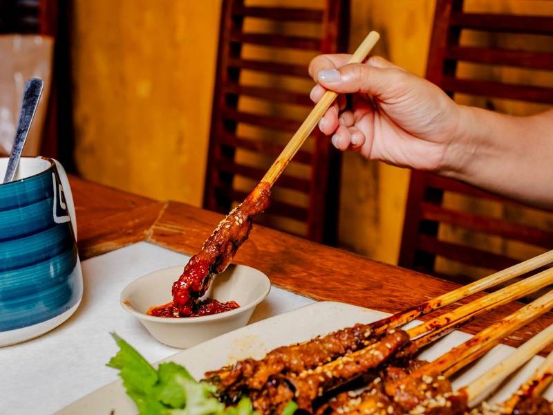 Skewer into chili.