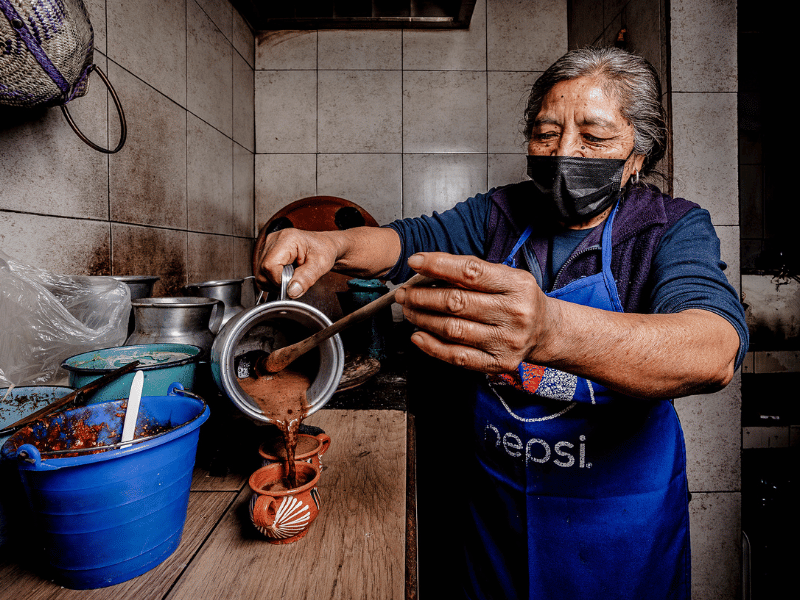 Freshly poured chocolate-atole.