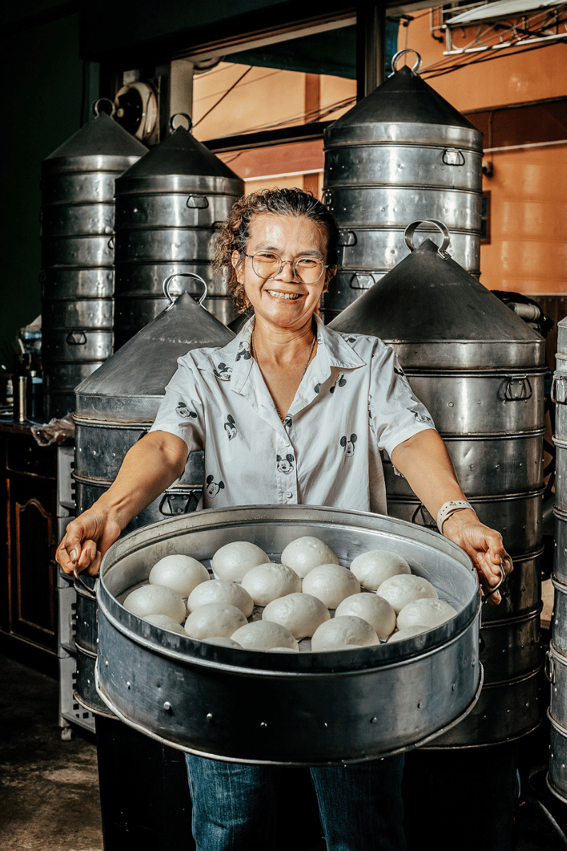 Steamed bao buns.